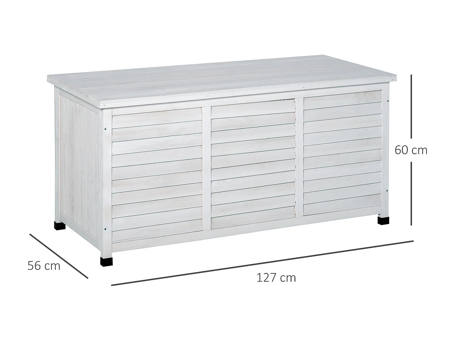 Coffre de rangement extérieur façade persienne - coffre jardin 283L - dim. 127 x 56 x 60cm - bois blanc