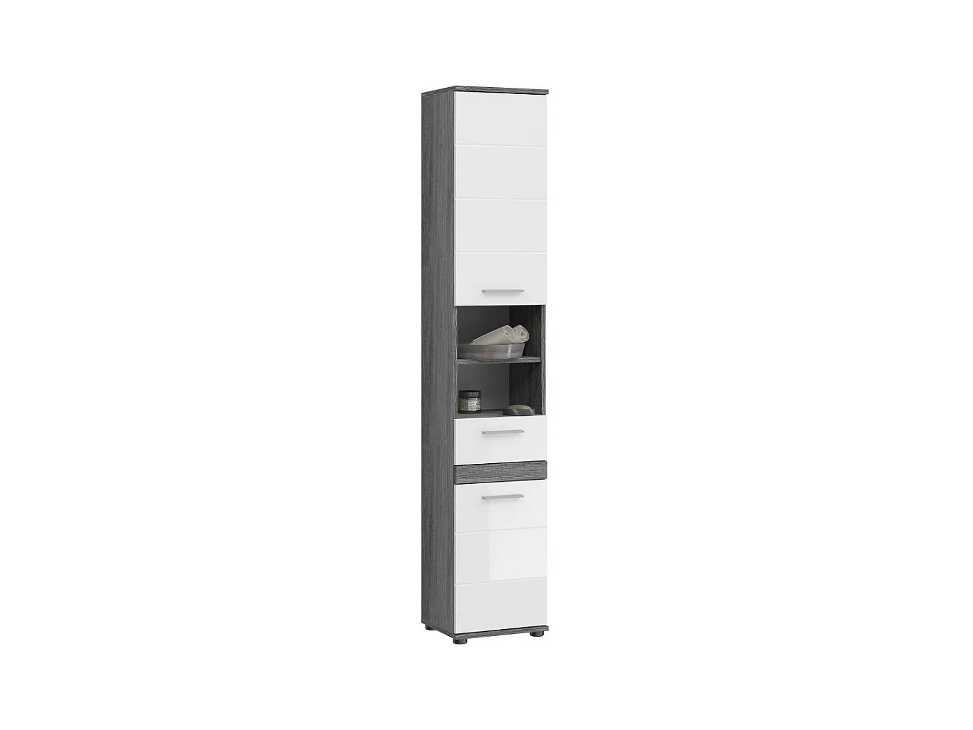 Colonne de salle de bain WILLIAM 2 portes et 1 tiroir – Blanc et gris foncé