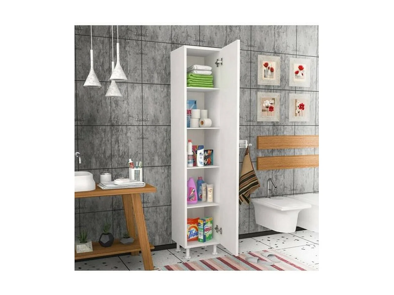 Mobile Bagno a Colonna Addison, Bianco, 30x30x165 cm, Epikasa