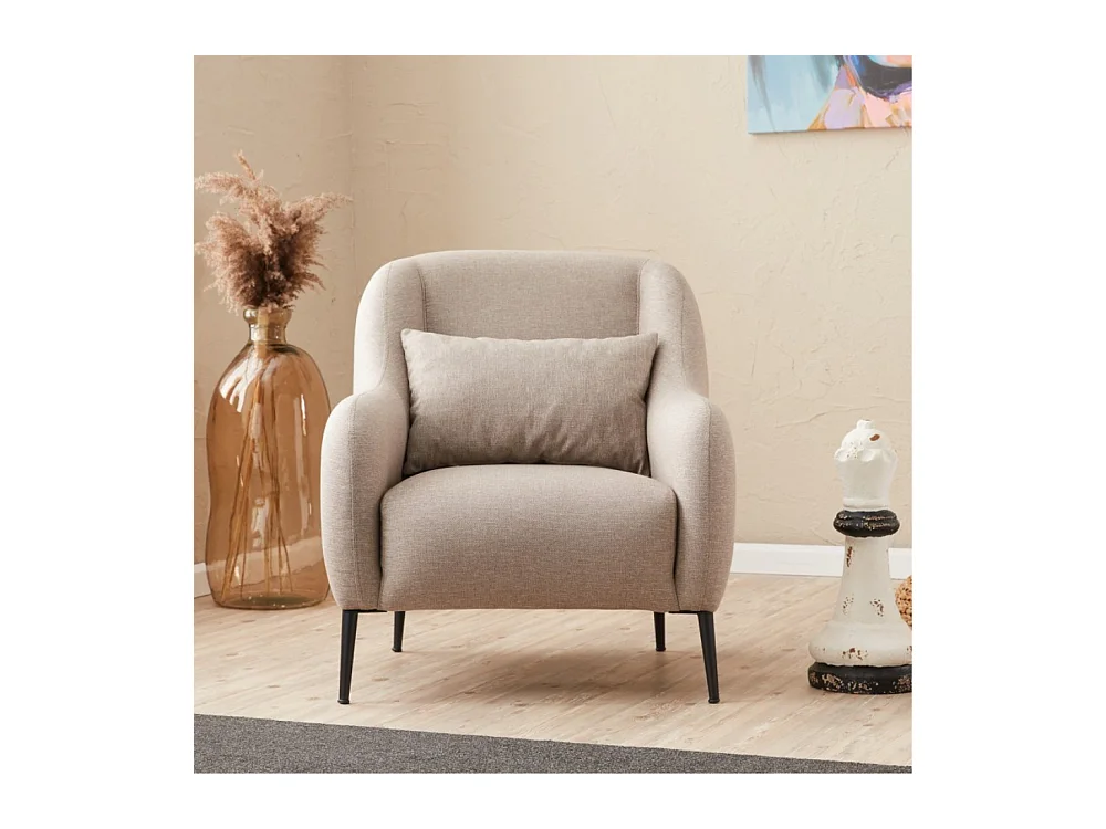 Fauteuil beige avec coussin en lin BRISSETT
