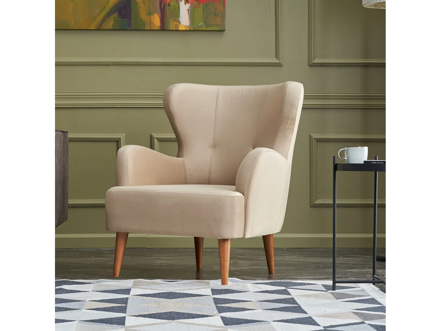 Fauteuil en velours beige avec accoudoirs SMITH