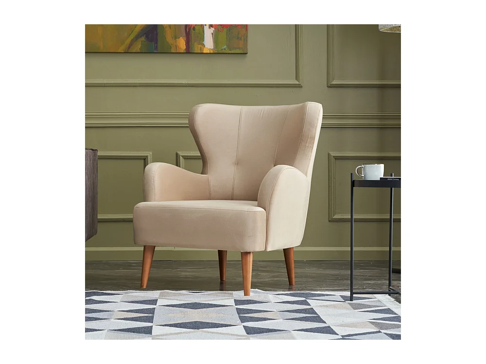 Fauteuil en velours beige avec accoudoirs SMITH