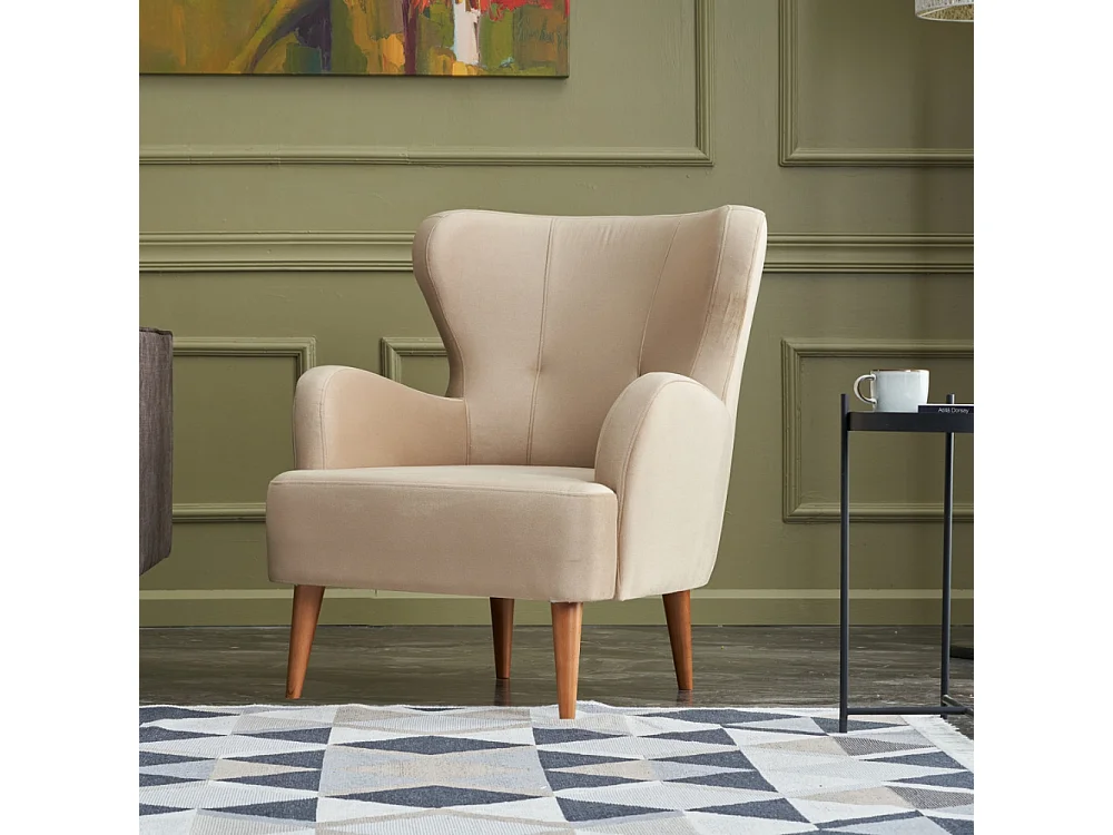 Fauteuil en velours beige avec accoudoirs SMITH