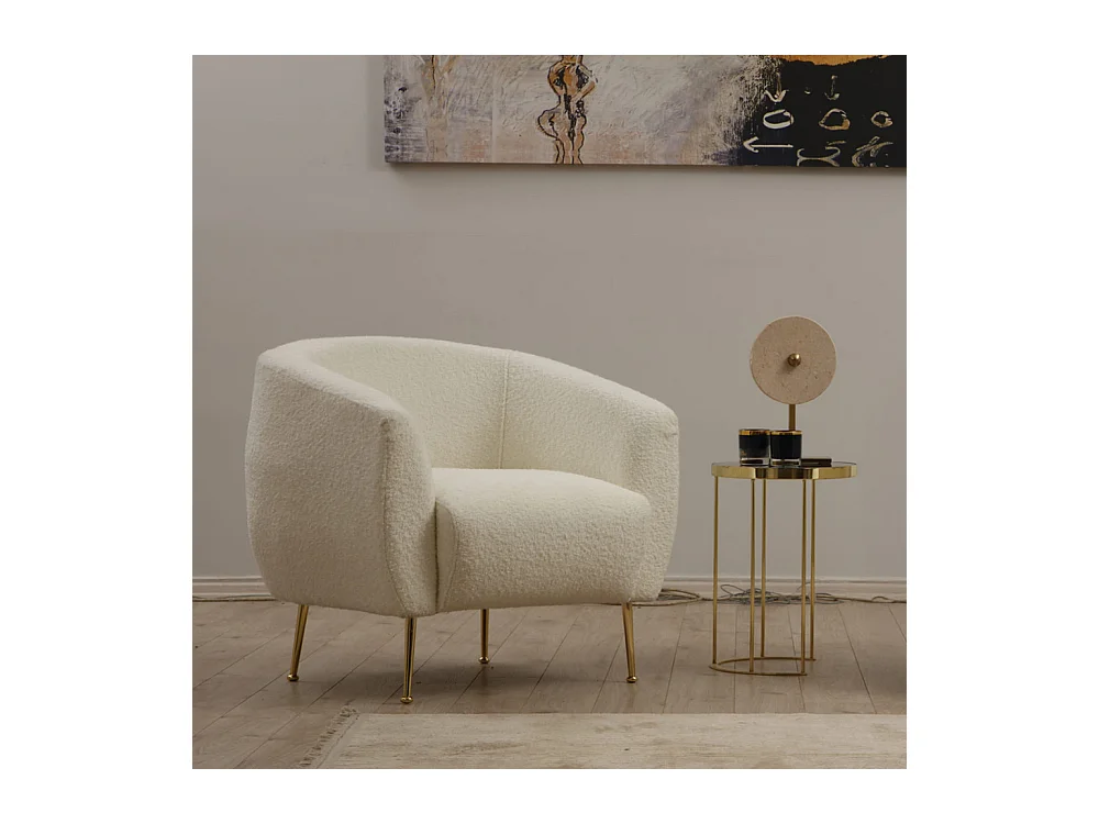 Fauteuil bouclettes rond crème GARCIA