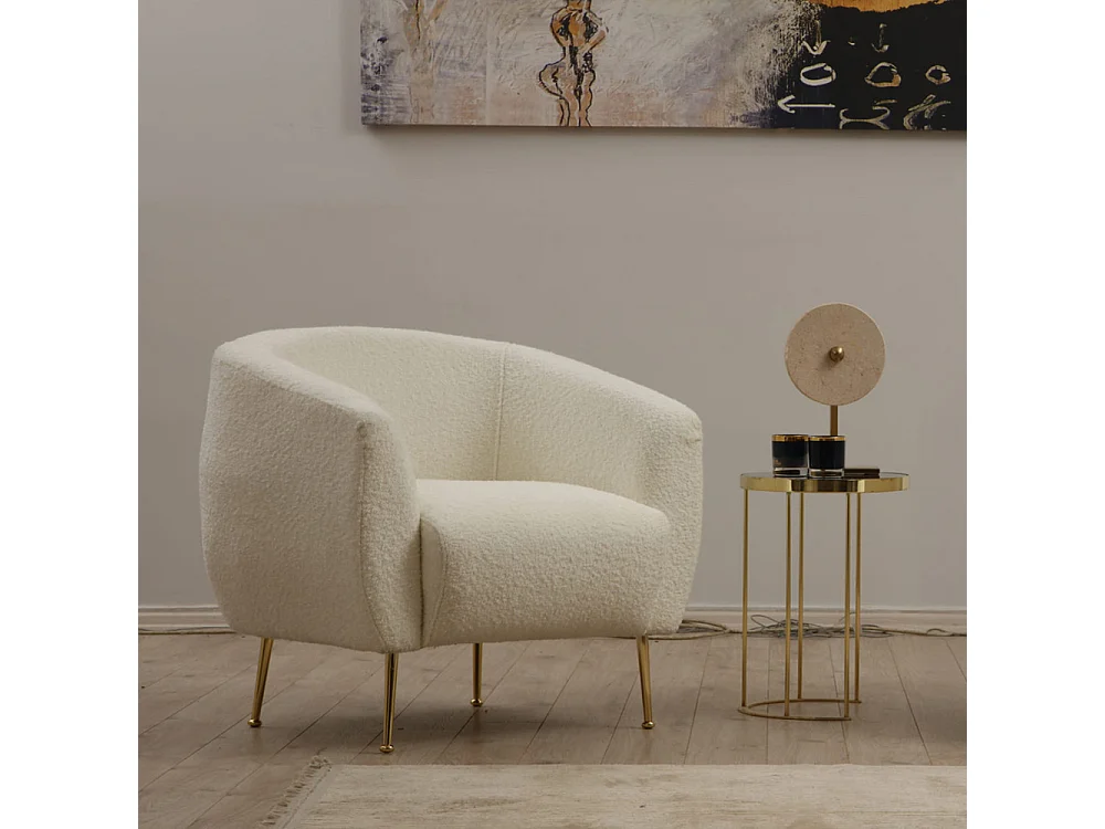 Fauteuil bouclettes rond crème GARCIA