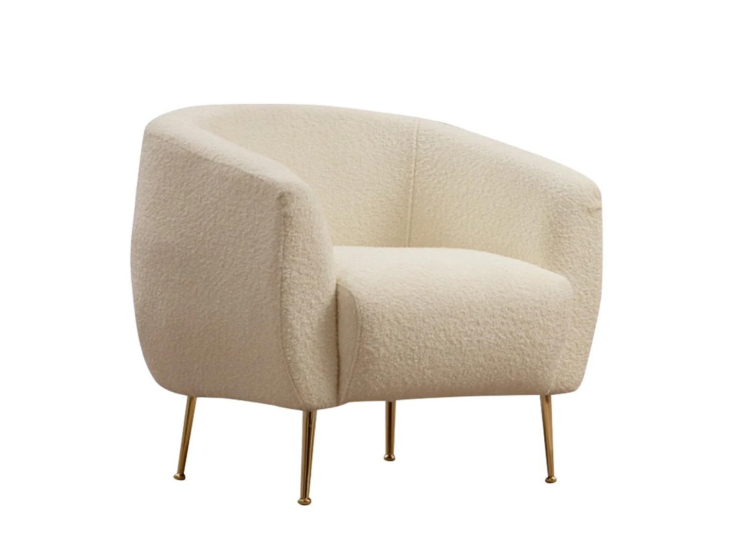Crèmekleurige bouclé fauteuil van polyester met gouden metalen poten - Comfortabel en elegant