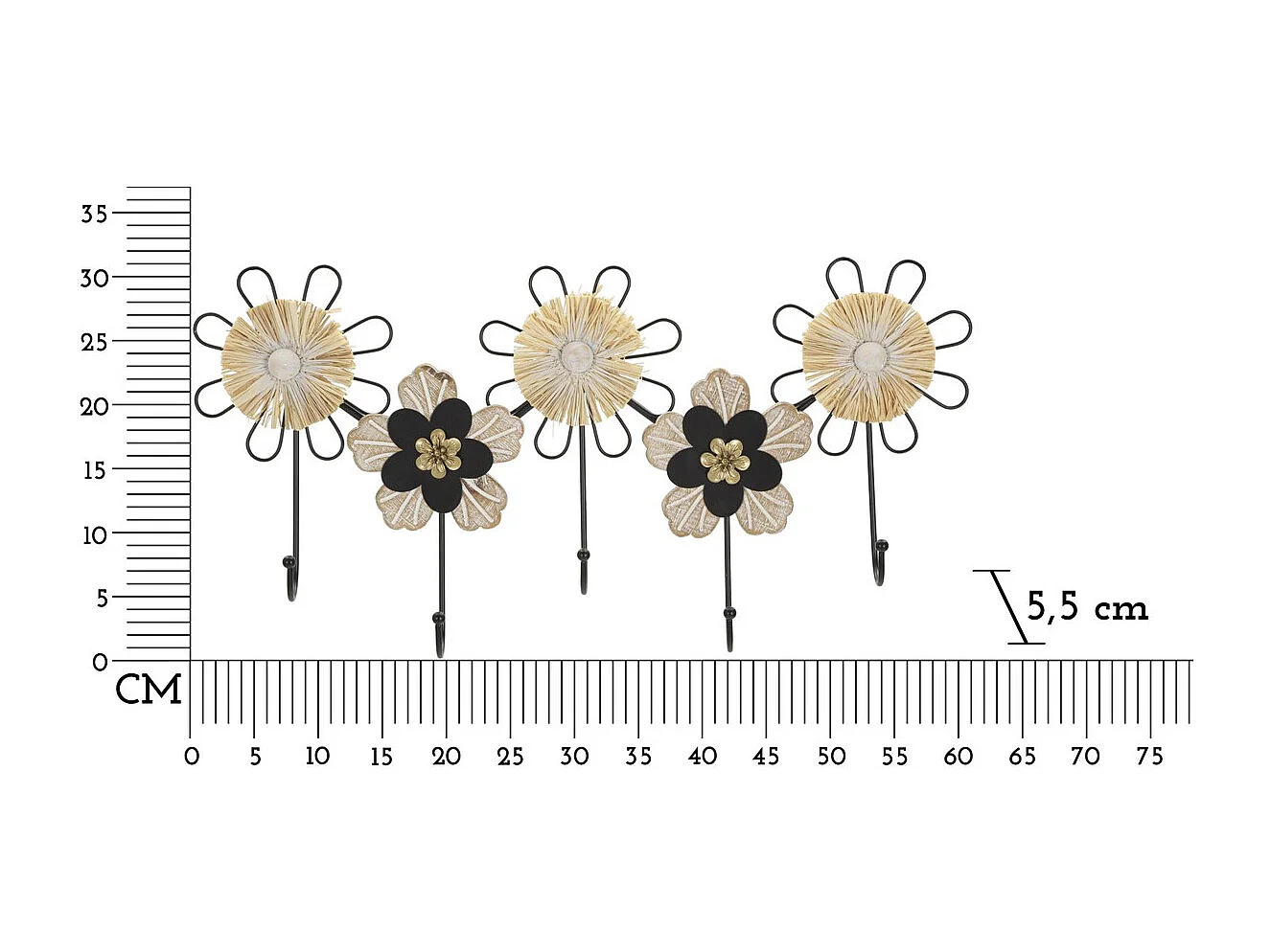 Porte-Manteau Murale Fleurs 1, Marron, 61x5,5x30,5 cm, Seven Design