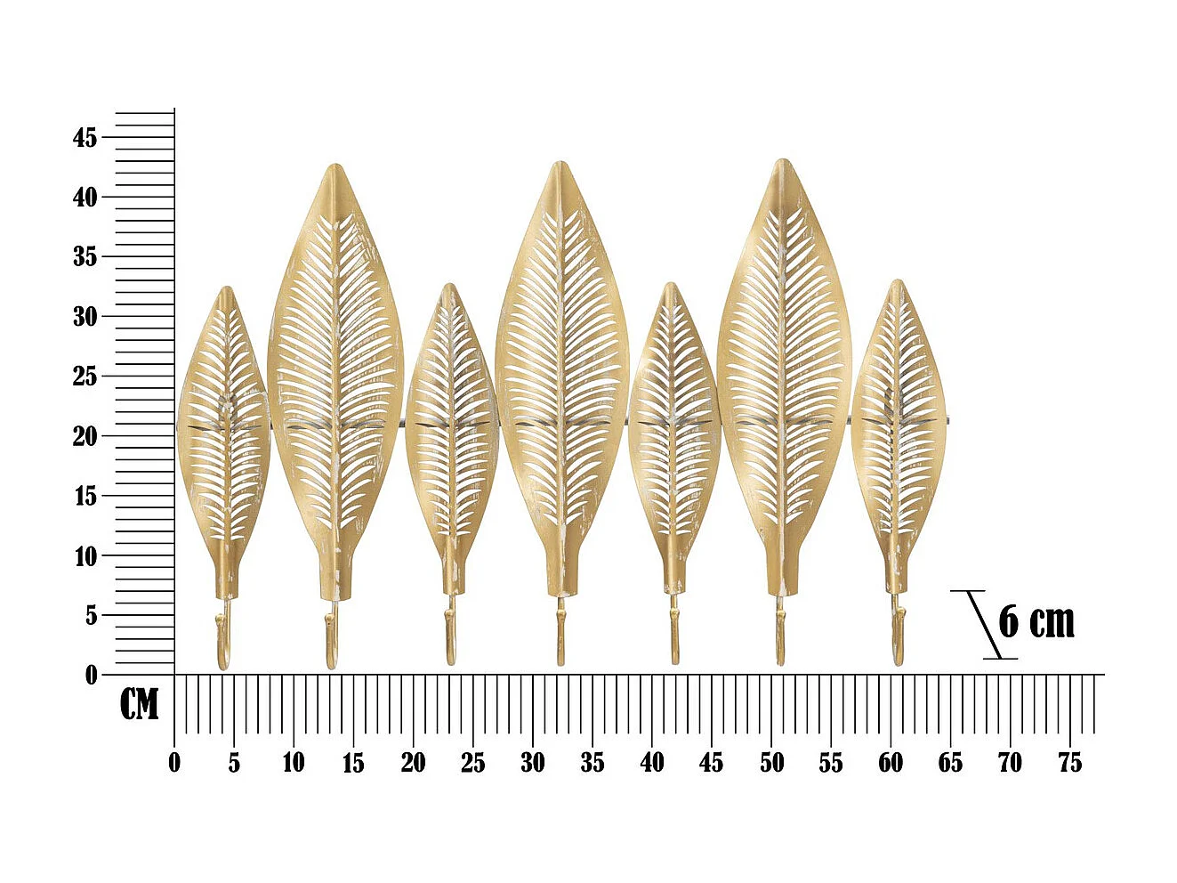 Porte-Manteau Murale Feuille 7, Or, 42,5x6x65 cm, Seven Design