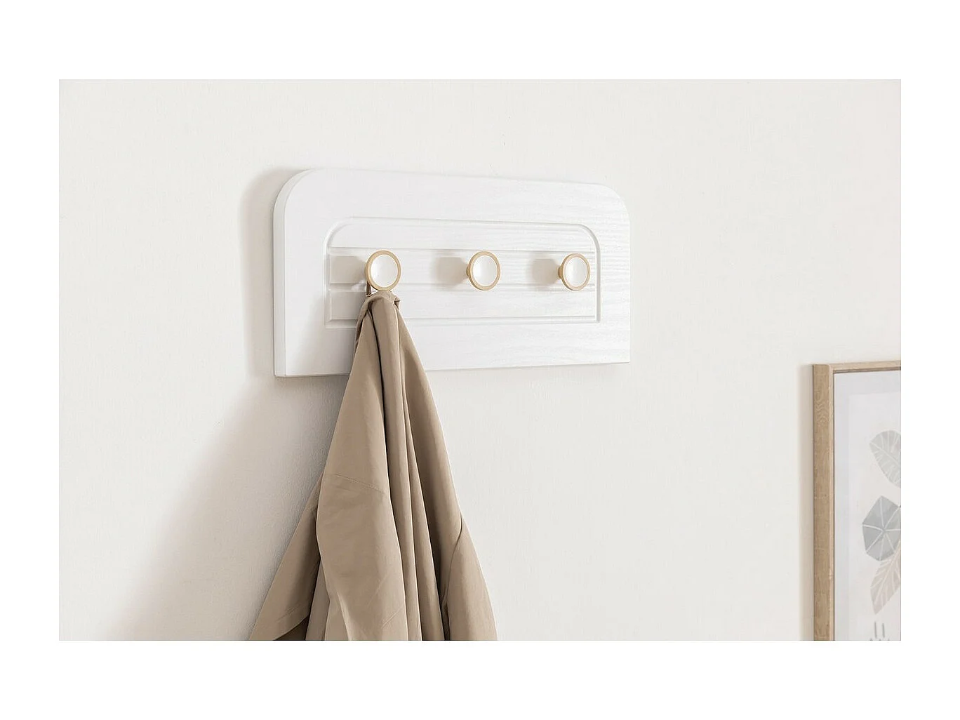 Wieszak ścienny Jolly, Biały, 45x3x20 cm, Epikasa