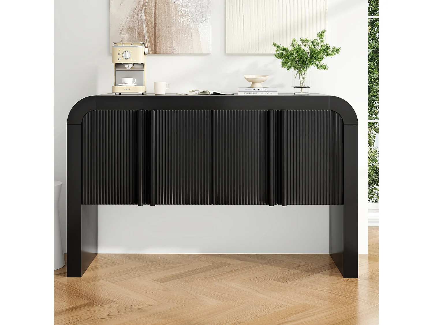 Aparador con 4 puertas magnéticas - 120 x 39,8 x 75 - Madera MDF - para cocina, comedor, salón - Negro