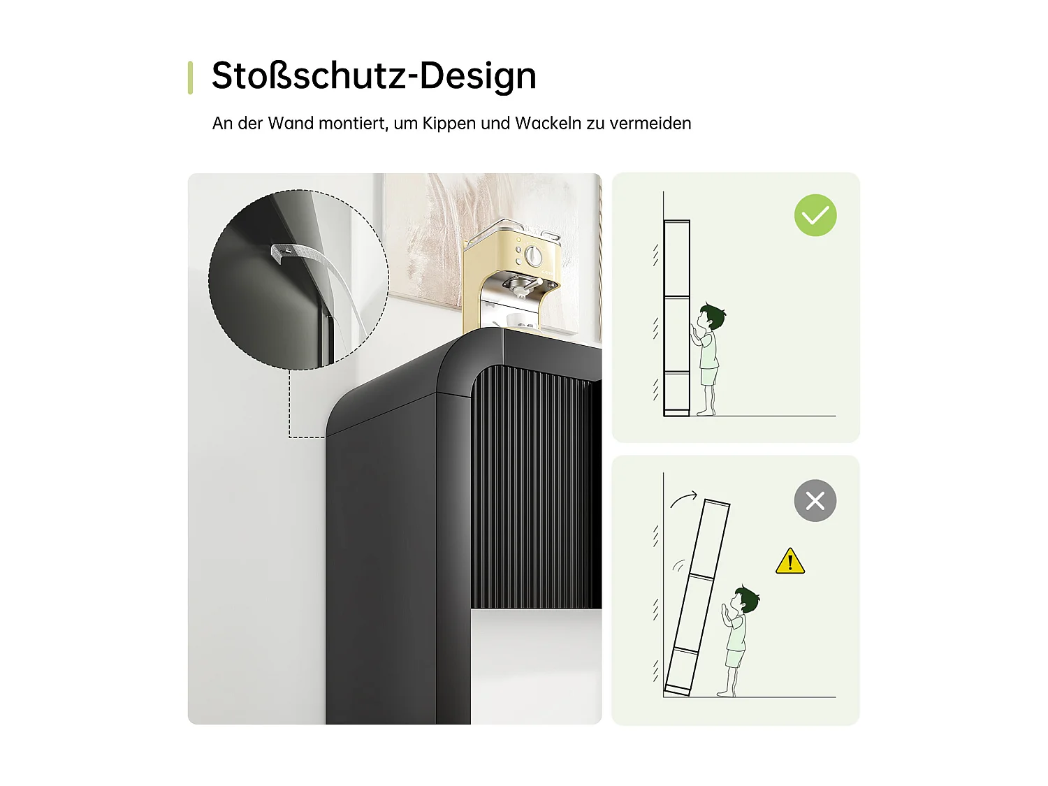 Aparador con 4 puertas magnéticas - 120 x 39,8 x 75 - Madera MDF - para cocina, comedor, salón - Negro