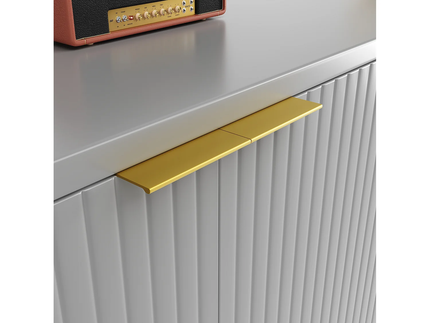 Buffet avec 4 portes - 140 x 40 x 85 cm - MDF + métal - pour salle à manger et salon - Gris