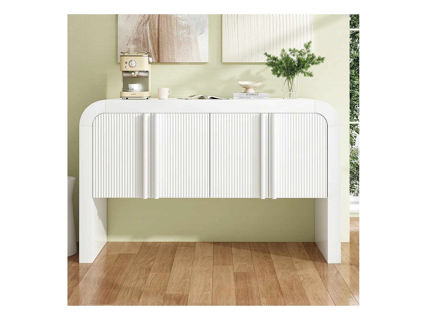 Buffet avec 4 portes magnétiques - 120 x 39.8 x 75 - Bois MDF - pour cuisine, salle à manger, salon - Blanc