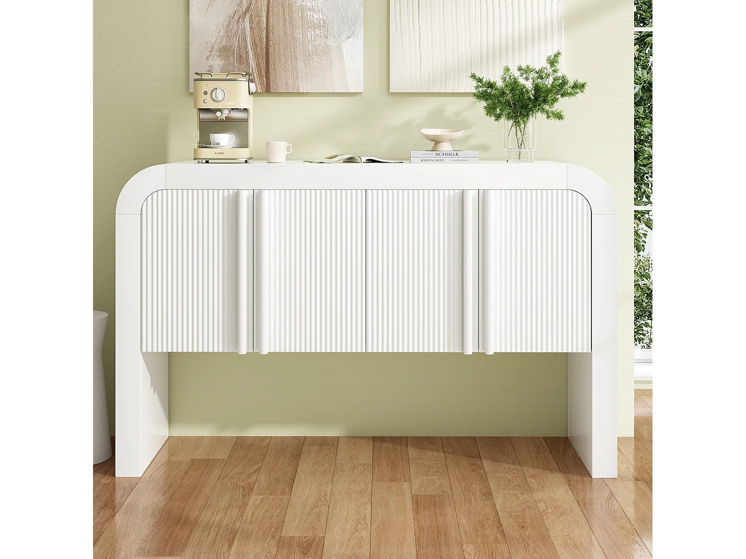 Buffet avec 4 portes magnétiques - 120 x 39.8 x 75 - Bois MDF - pour cuisine, salle à manger, salon - Blanc