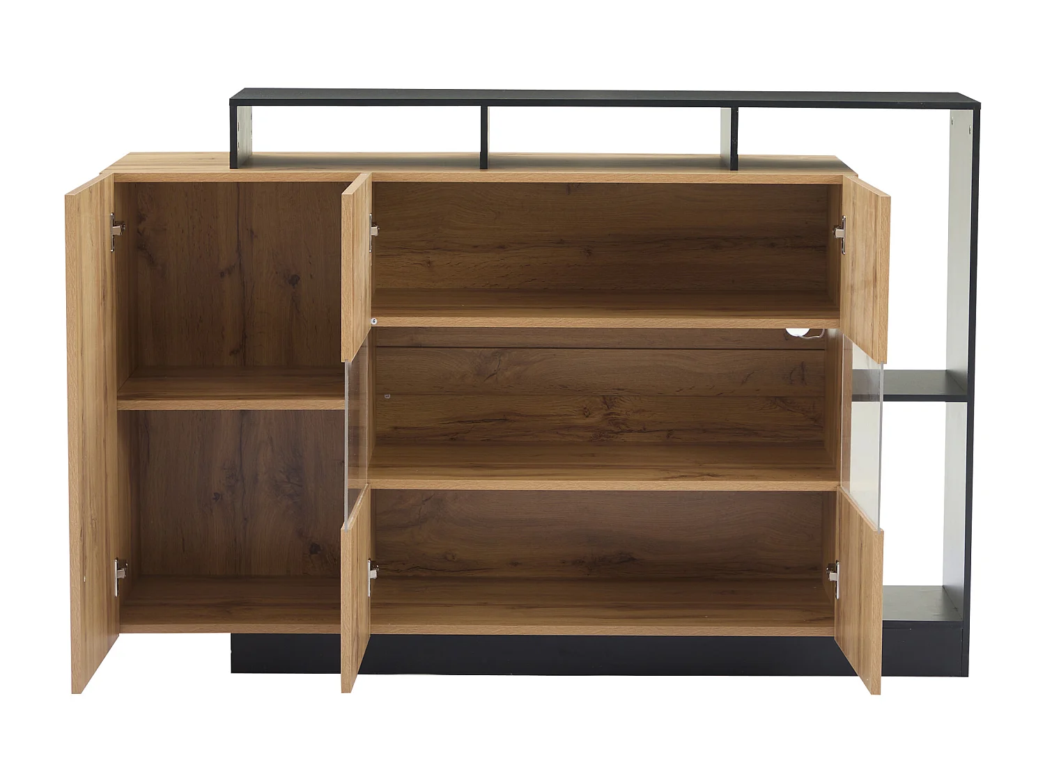 Buffet avec 3 portes et étagères de rangement - 140 x 44 x 93.5 cm - LEDs - Bois MDF - Naturel
