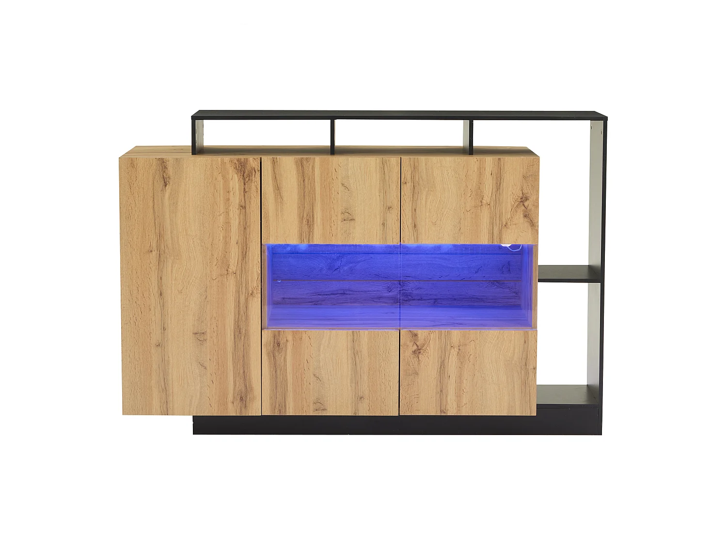 Dressoir met 3 deuren en opbergplanken - 140 x 44 x 93,5 cm - LED's - MDF-hout - Naturel