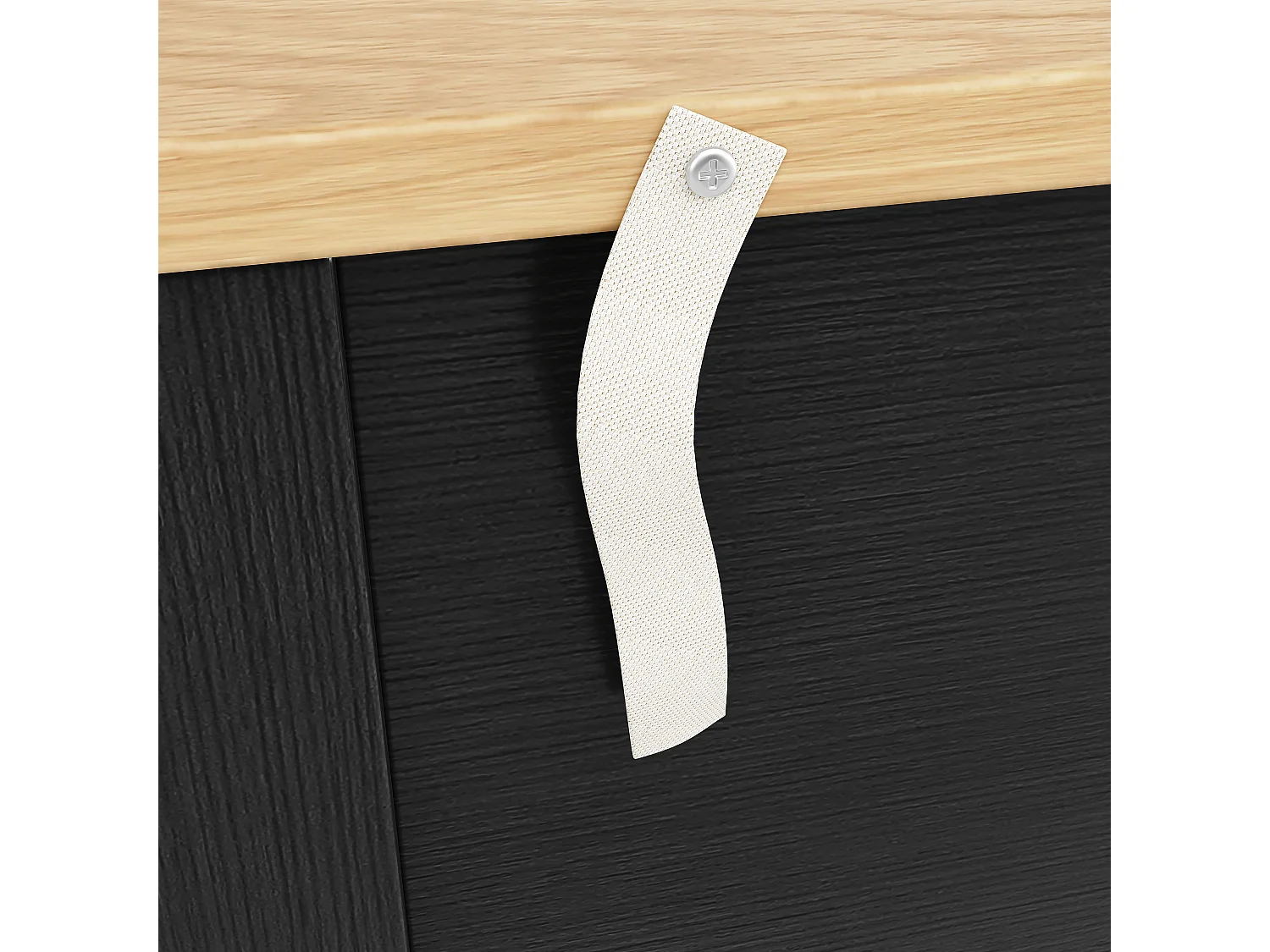 Credenza da cucina con 2 cassetti e 4 ante - 140 x 40 x 89 cm - Legno MDF - Nero + naturale