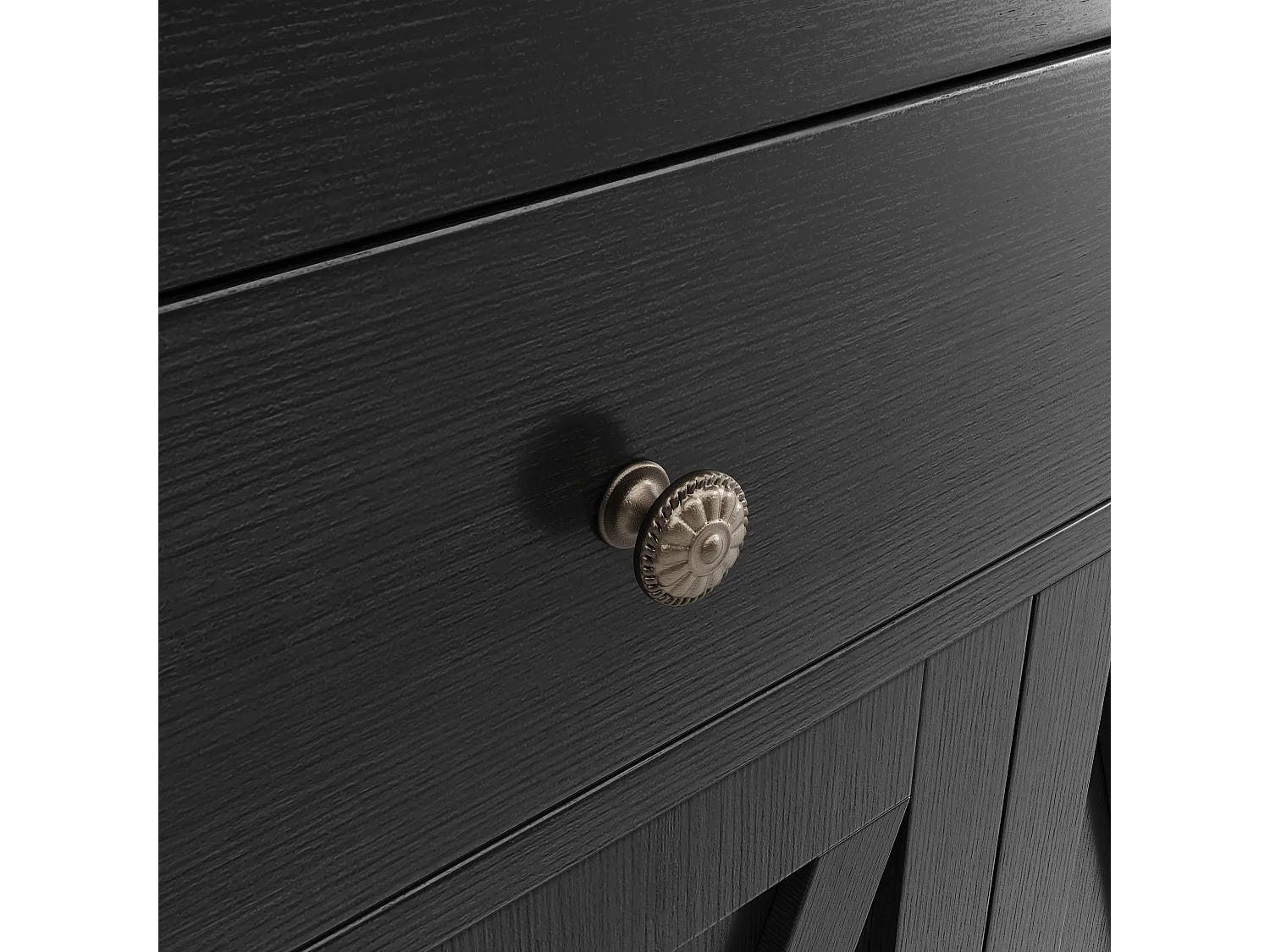 Credenza da cucina con 2 cassetti e 4 ante - 140 x 40 x 89 cm - Legno MDF - Nero + naturale