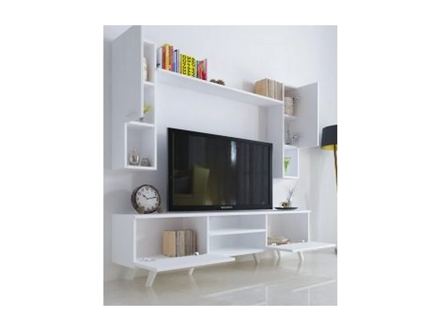 Meuble TV Julia, Blanc, 22x180x90 cm, Epikasa