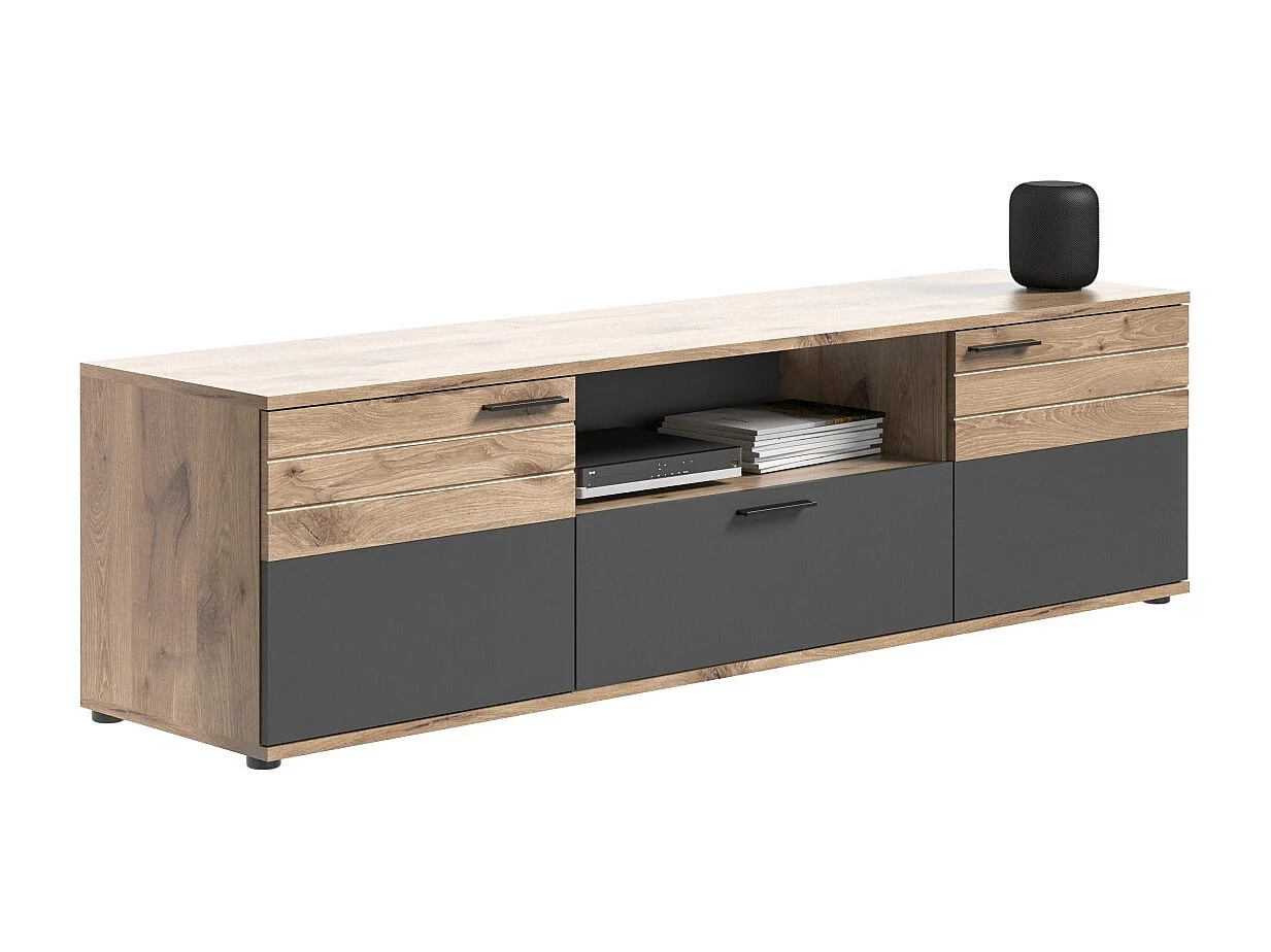 TV-Möbel mit 2 Türen und 1 Schublade – Anthrazitgrau und helles Eichenholz – SELMA