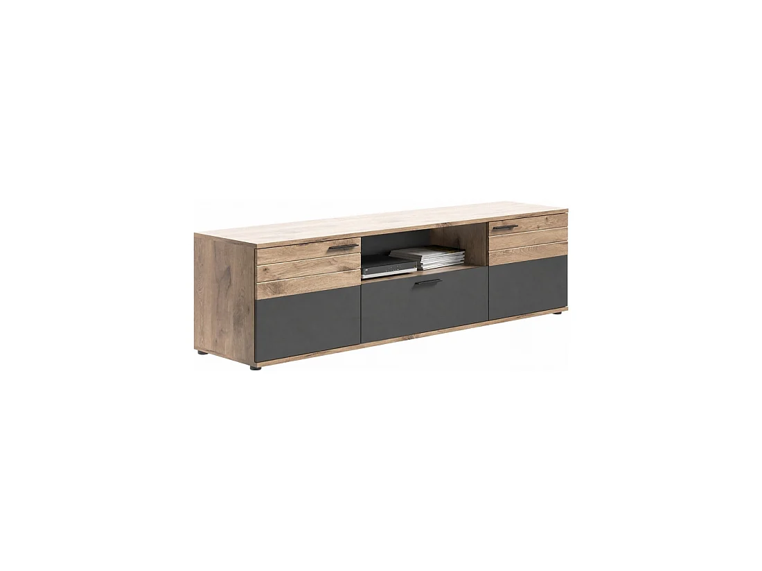 Meubel TV 2 deuren en 1 lade – Antracietgrijs en licht eiken – SELMA
