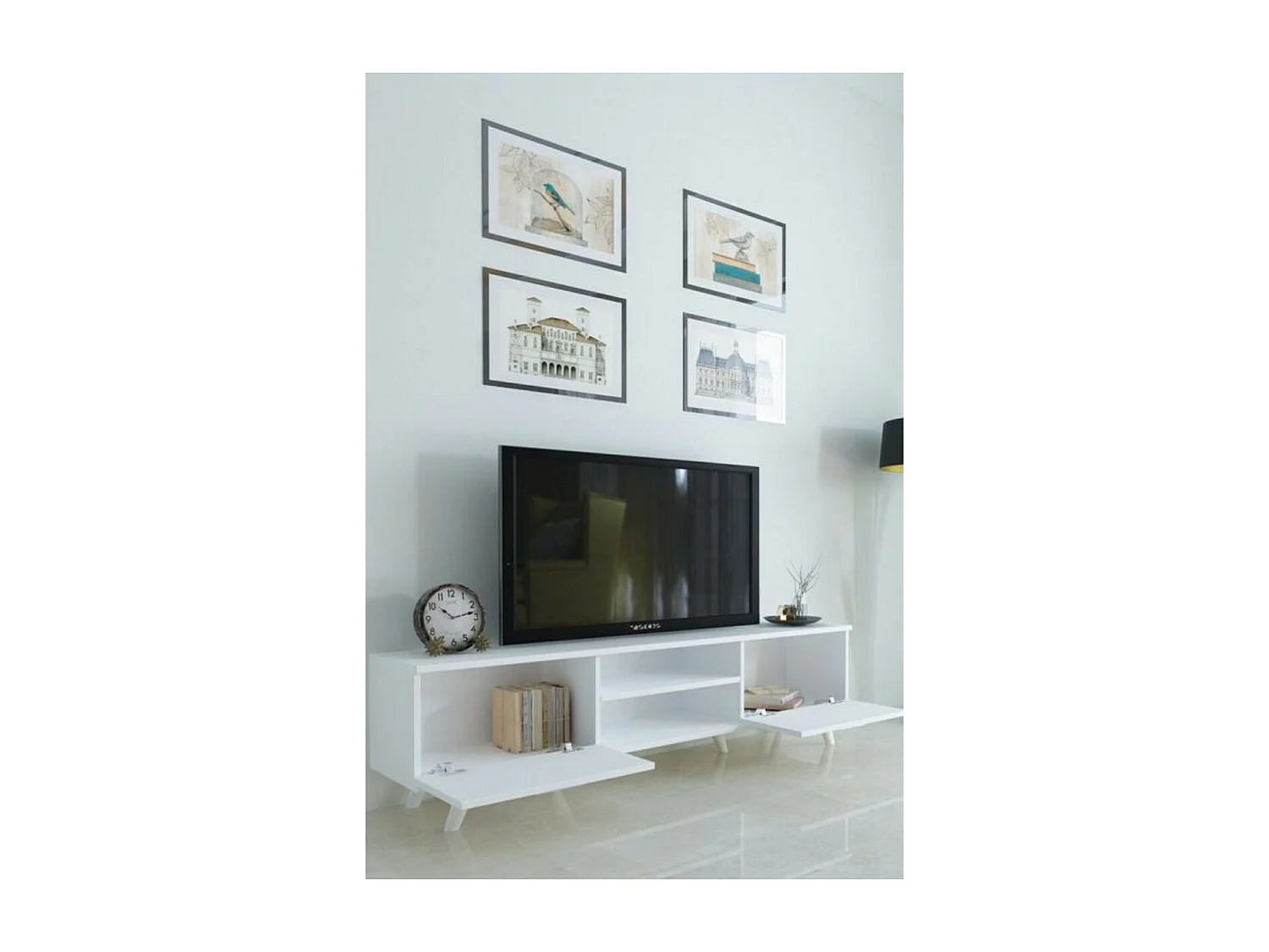 Meuble TV Peyton, Blanc, 35x180x45 cm, Epikasa
