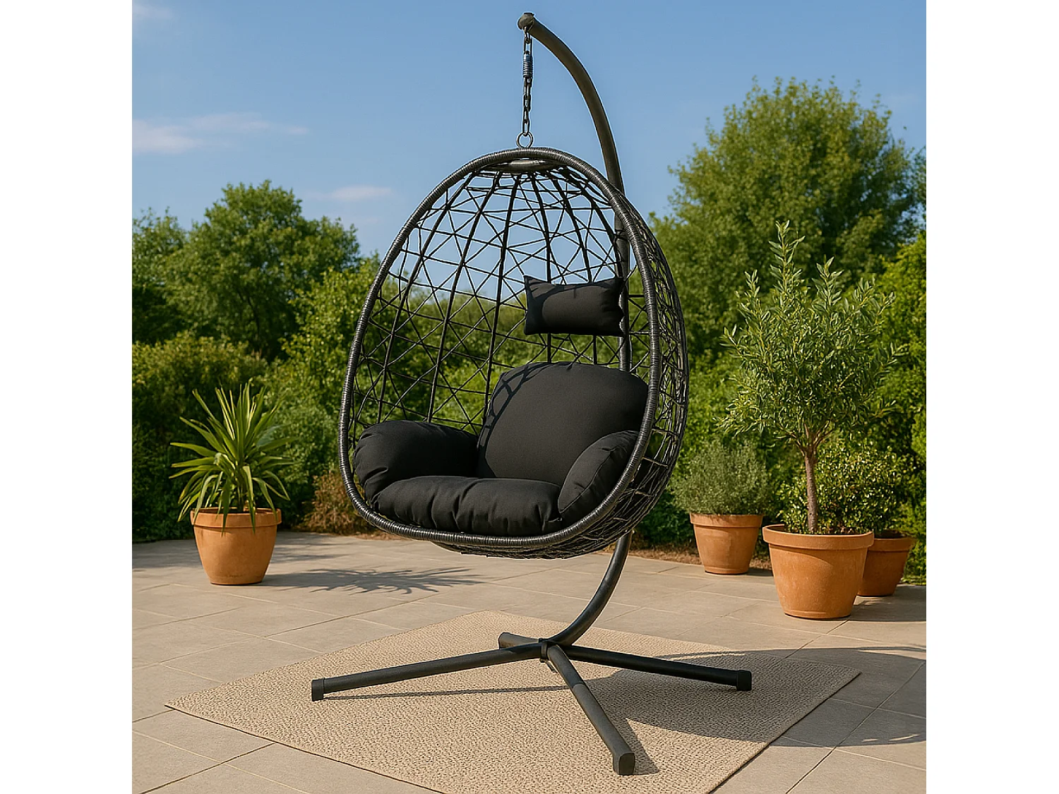 Hängesessel Schwarz mit Rattan-Effekt CUZCO mit Stahlgestell