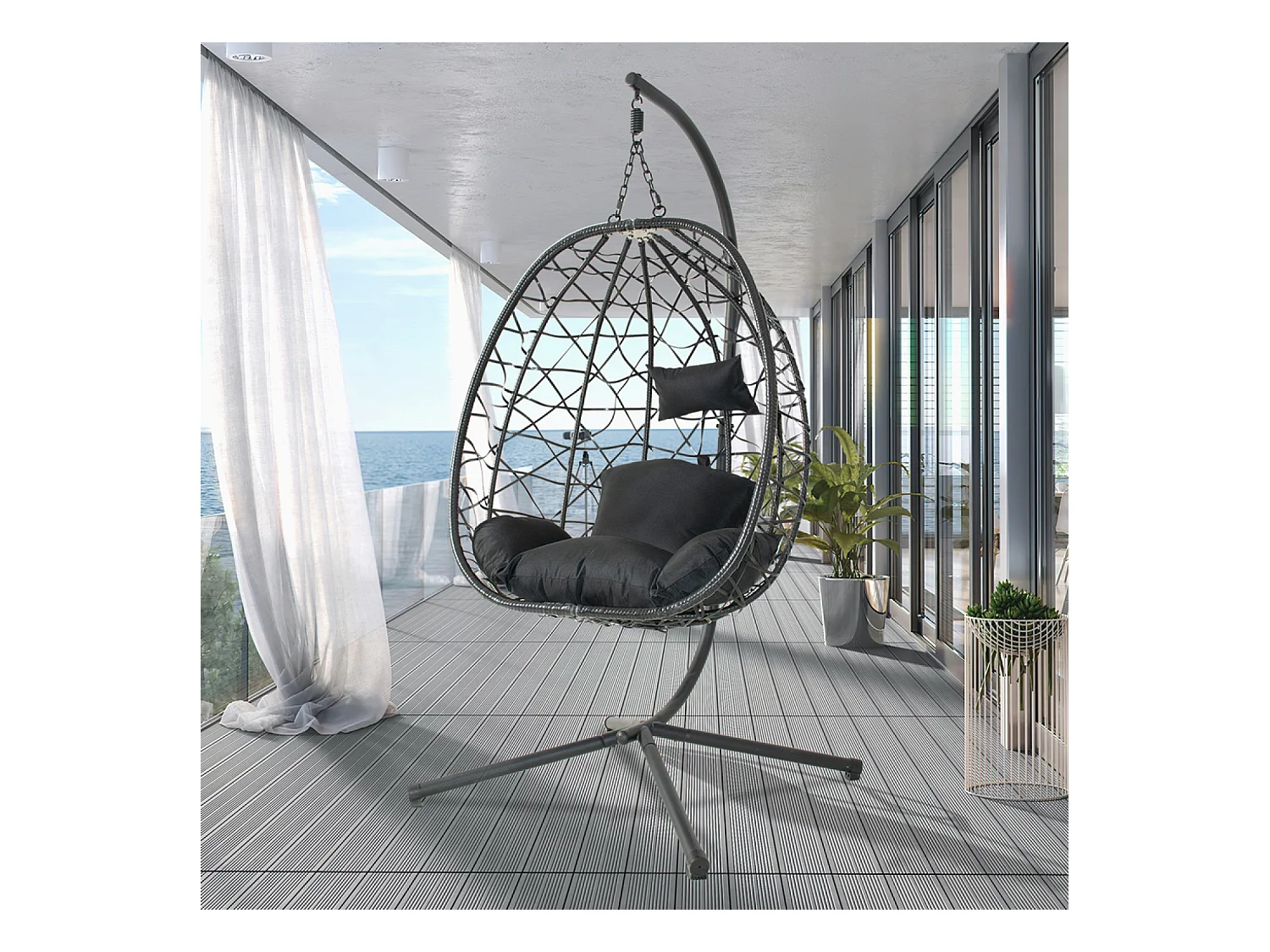 Fauteuil suspendu effet rotin noir CUZCO