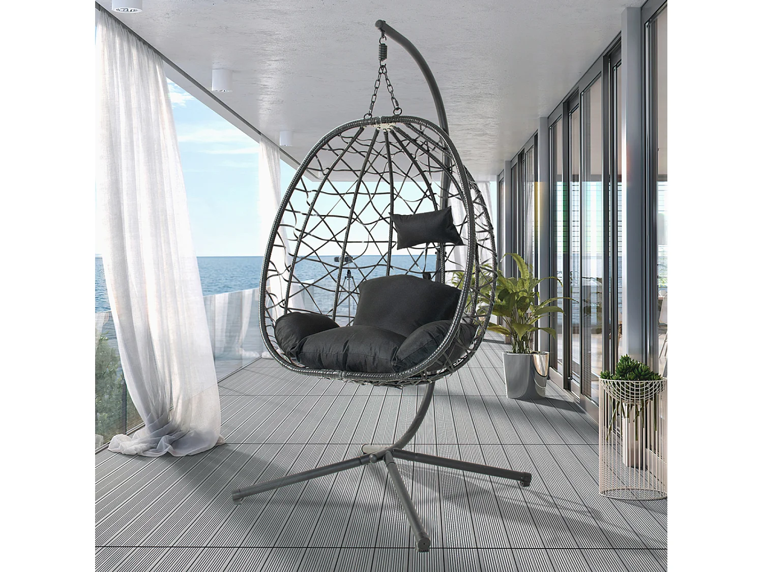 Fauteuil suspendu effet rotin noir CUZCO