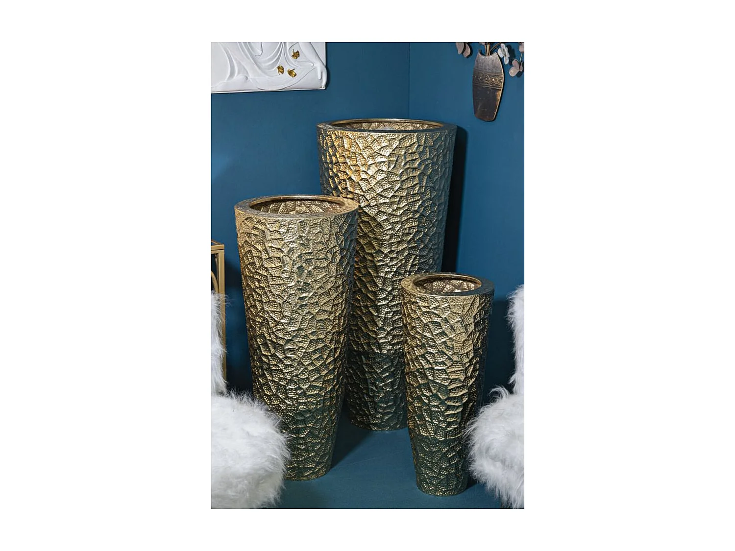 Lot de 3 Pots Décoratifs MF419, Or, 50,8x50,8x114,9 cm, Epikasa