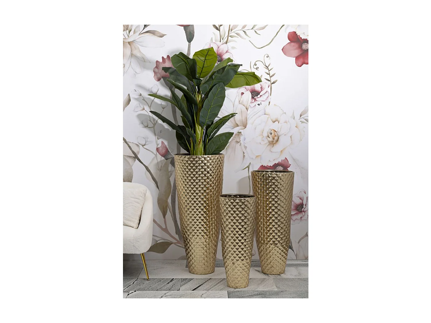 Lot de 3 Pots Décoratifs MF420, Or, 48x48x110 cm, Epikasa