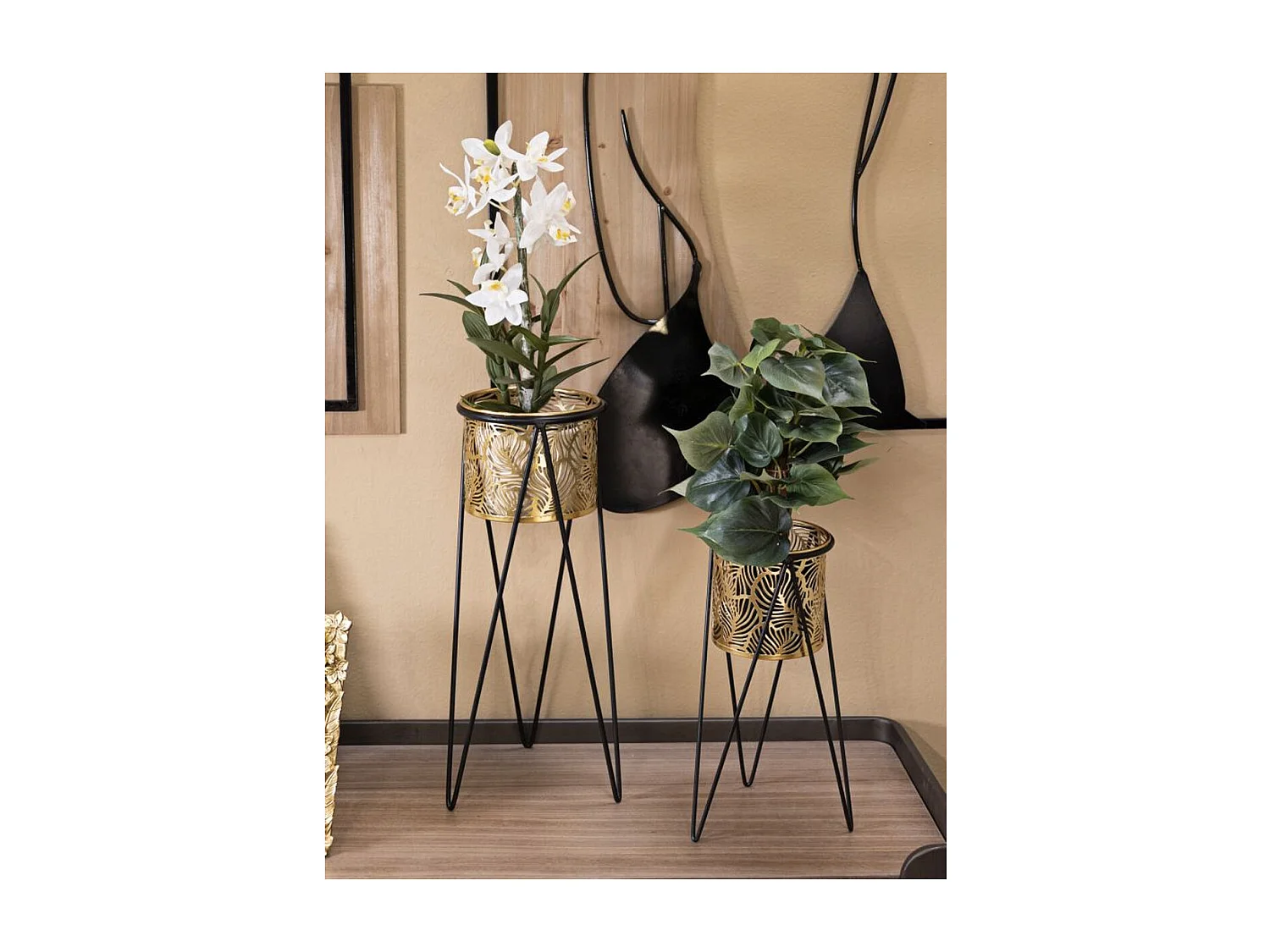 Lot de 2 Cache Pots MF406, Or, 21x20x46 cm, Seven Design