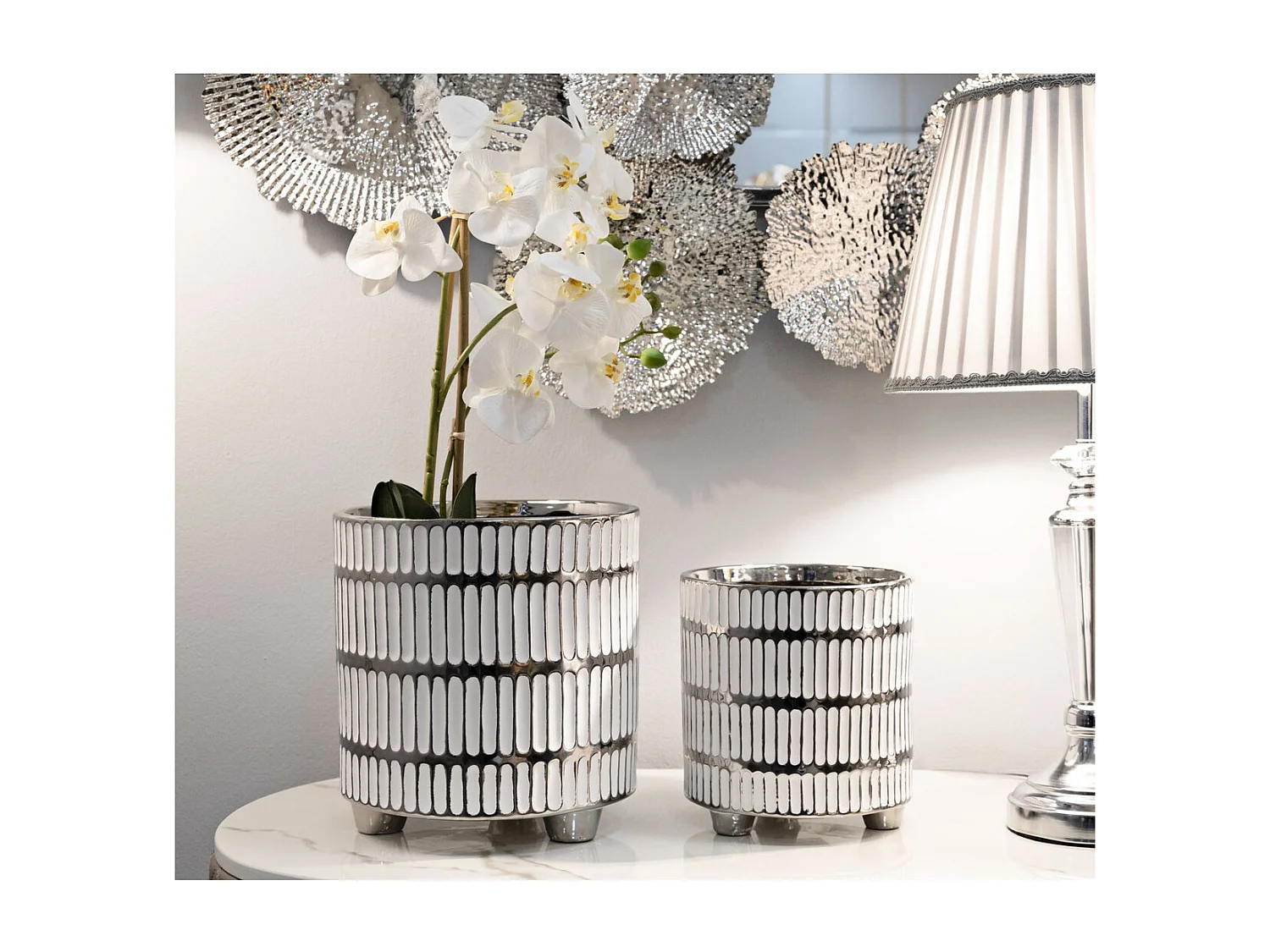 Lot de 2 Pots Décoratifs MF386, Blanc, 22,5x22,5x24 cm, Seven Design