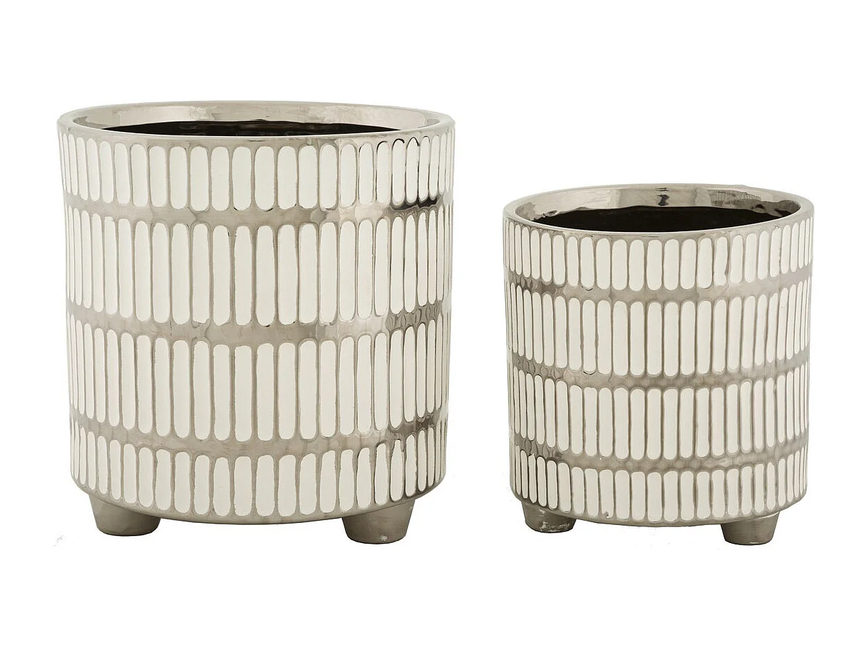 Lot de 2 Pots Décoratifs MF386, Blanc, 22,5x22,5x24 cm, Seven Design