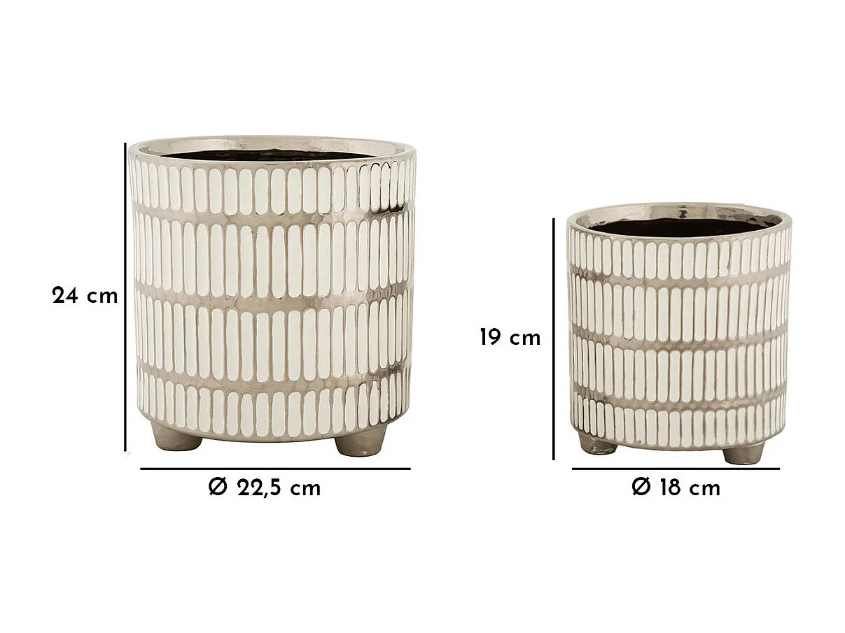 Lot de 2 Pots Décoratifs MF386, Blanc, 22,5x22,5x24 cm, Seven Design