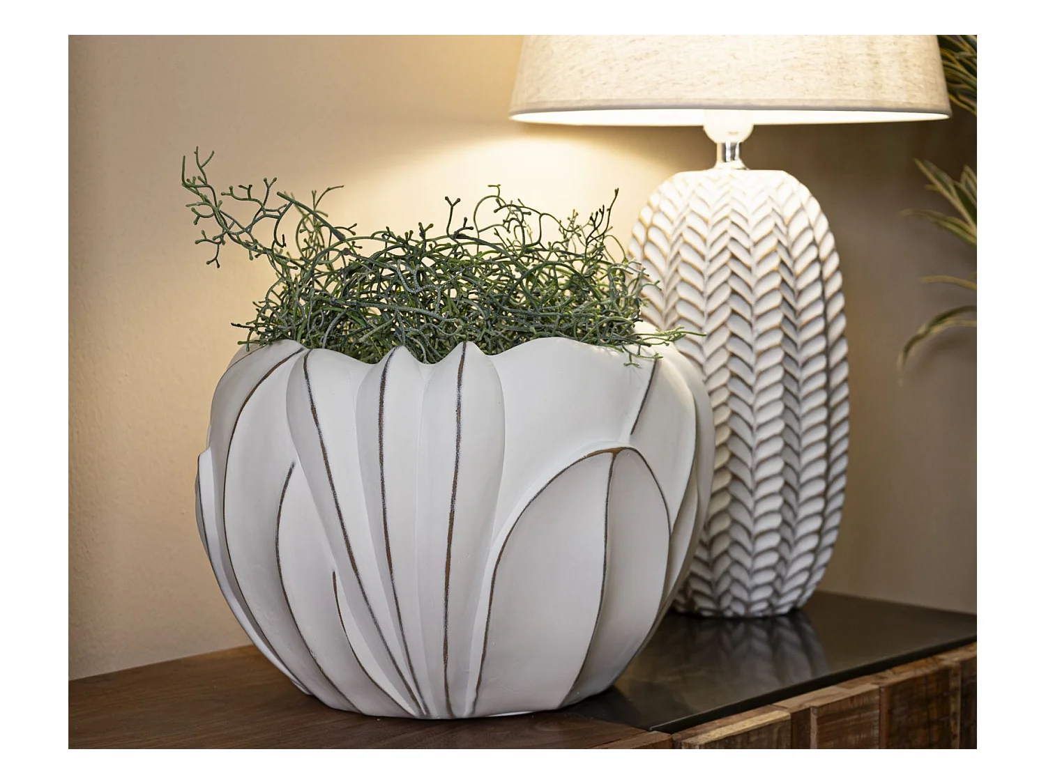 Vase Décoratif MF667, Blanc, 34,5x34,5x23,5 cm, Epikasa
