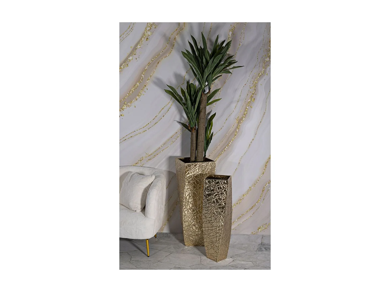 Set van 2 Decoratieve Potten MF389, Goud, 34x34x90 cm, Seven Design