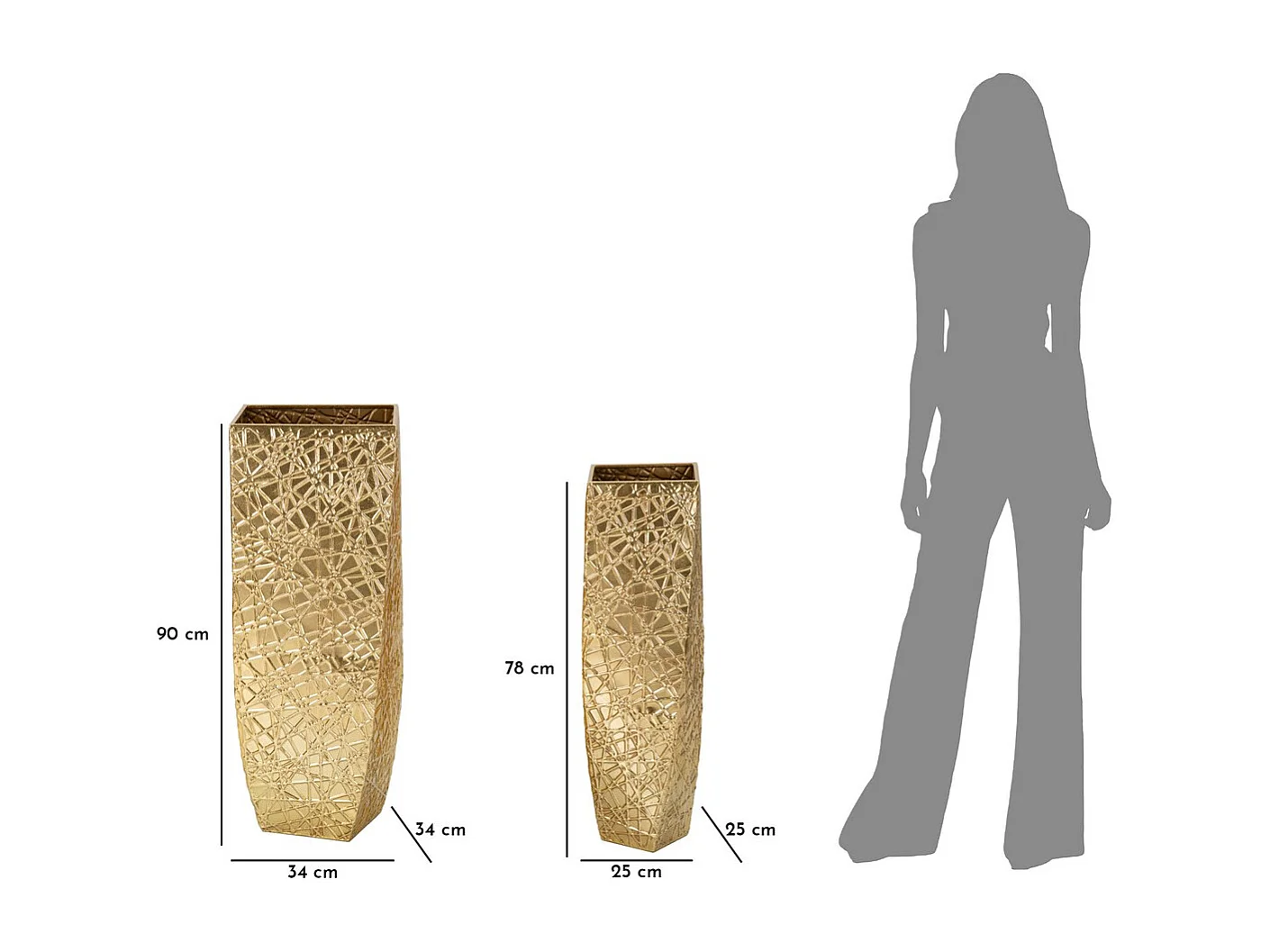 Set van 2 Decoratieve Potten MF389, Goud, 34x34x90 cm, Seven Design