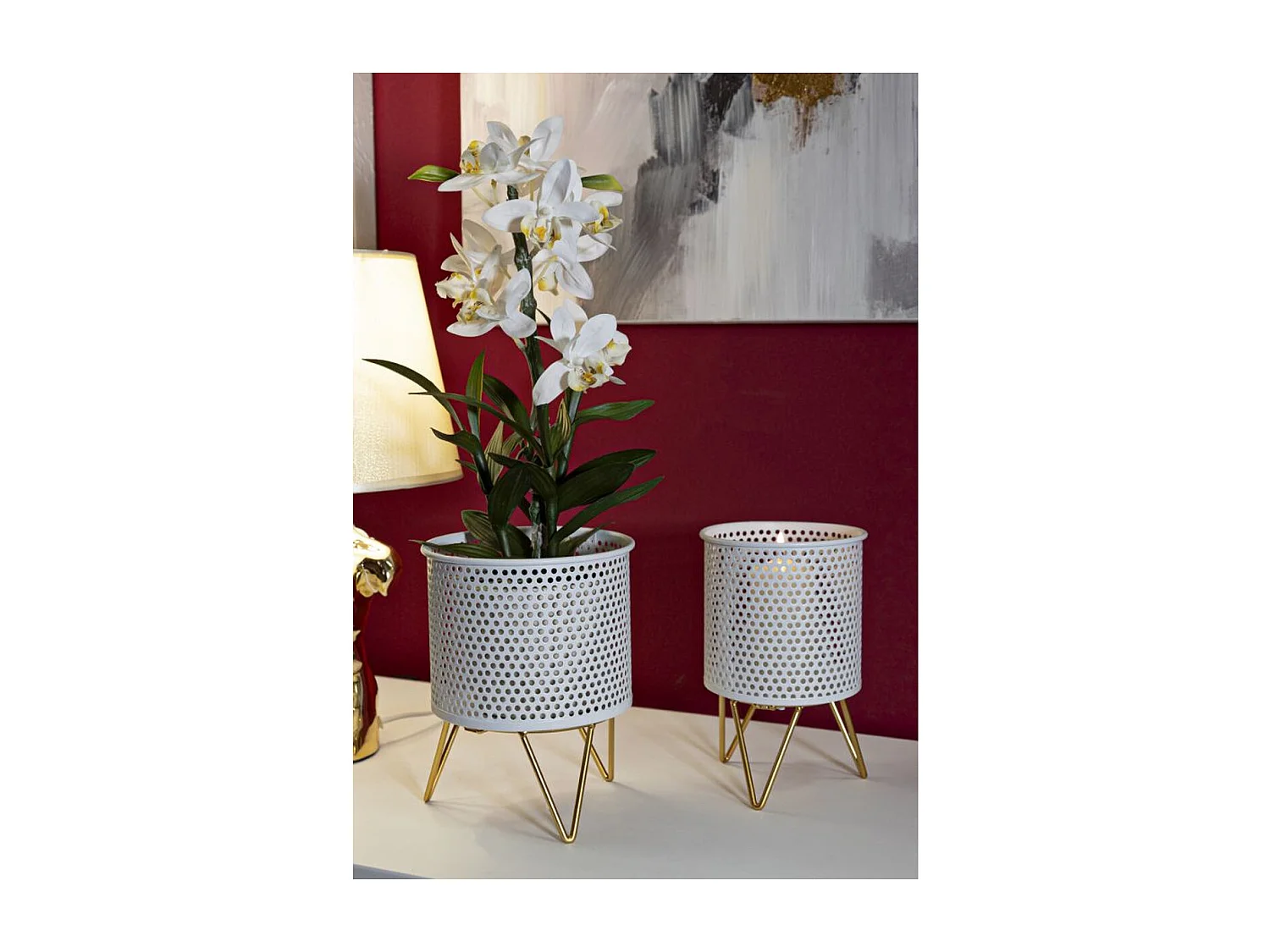 Lot de 2 Cache Pots MF411, Blanc, 16x16x20 cm, Seven Design