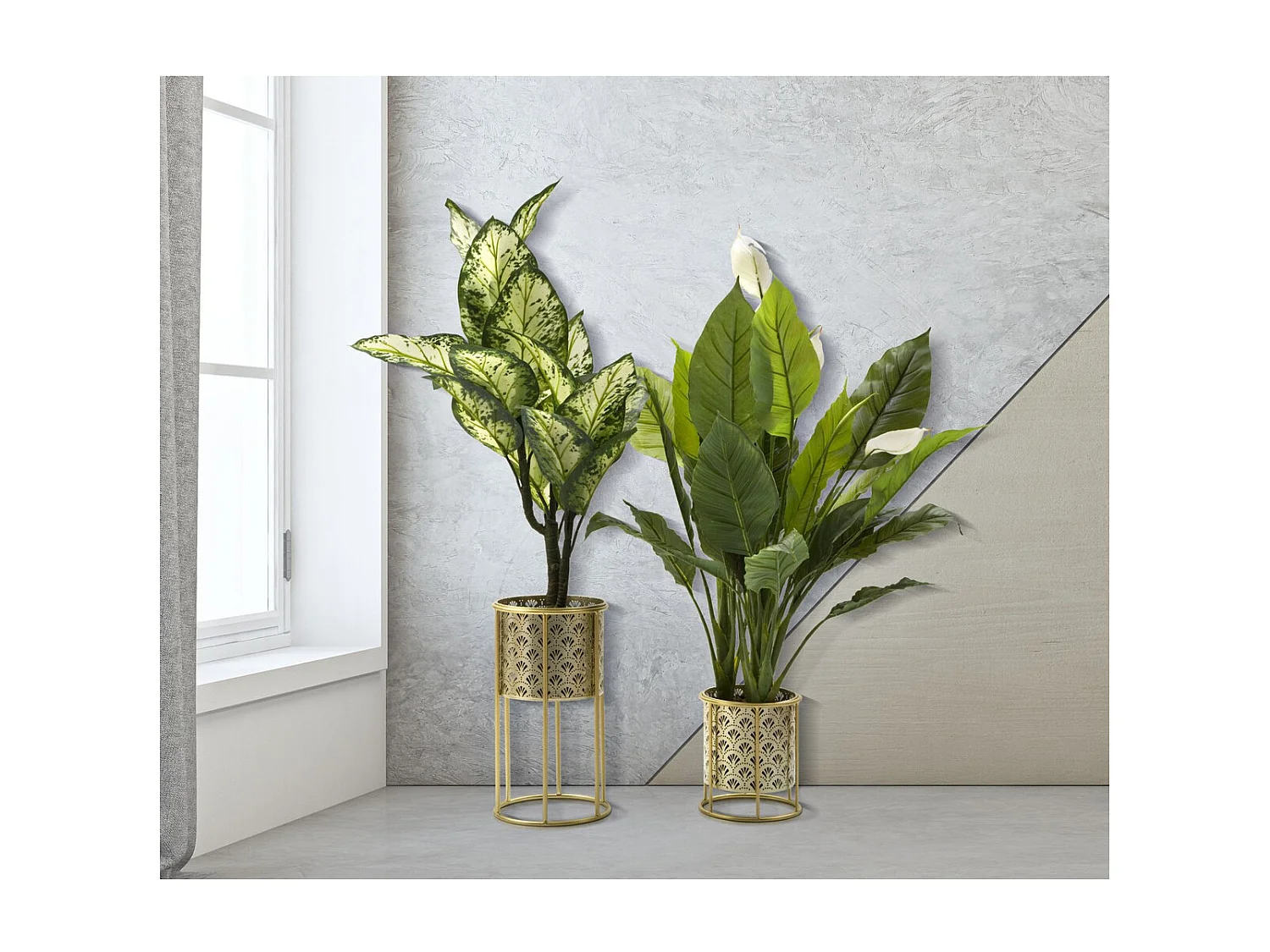 Lot de 2 Cache Pots MF397, Or, 21x21x40 cm, Seven Design