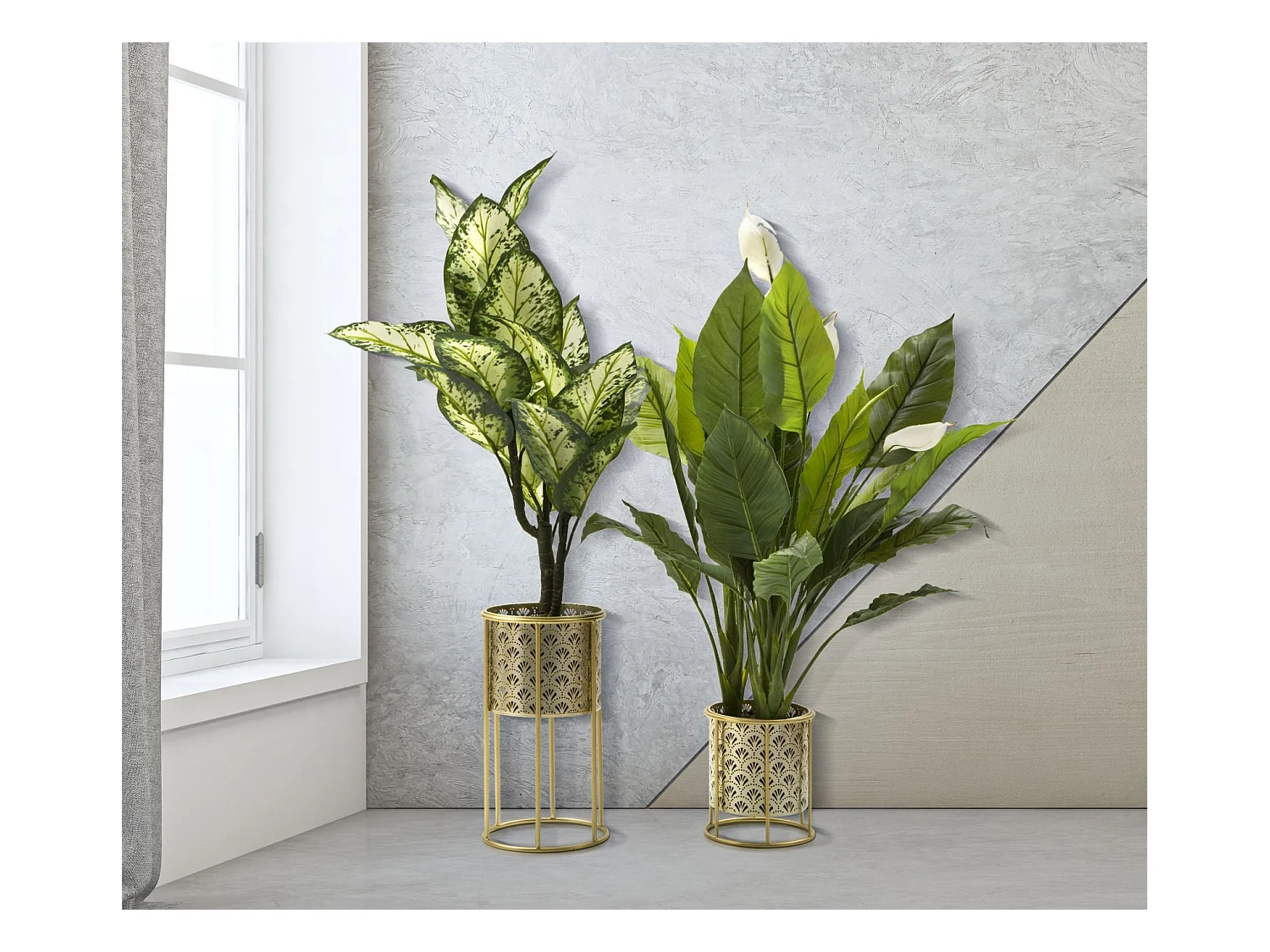 Set di 2 Vasi per Piante MF397, Oro, 21x21x40 cm, Epikasa