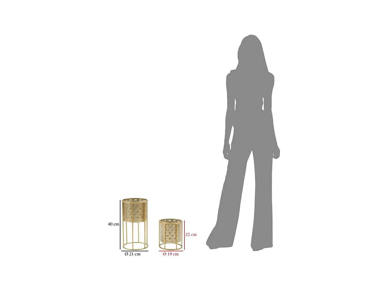 Set di 2 Vasi per Piante MF397, Oro, 21x21x40 cm, Epikasa