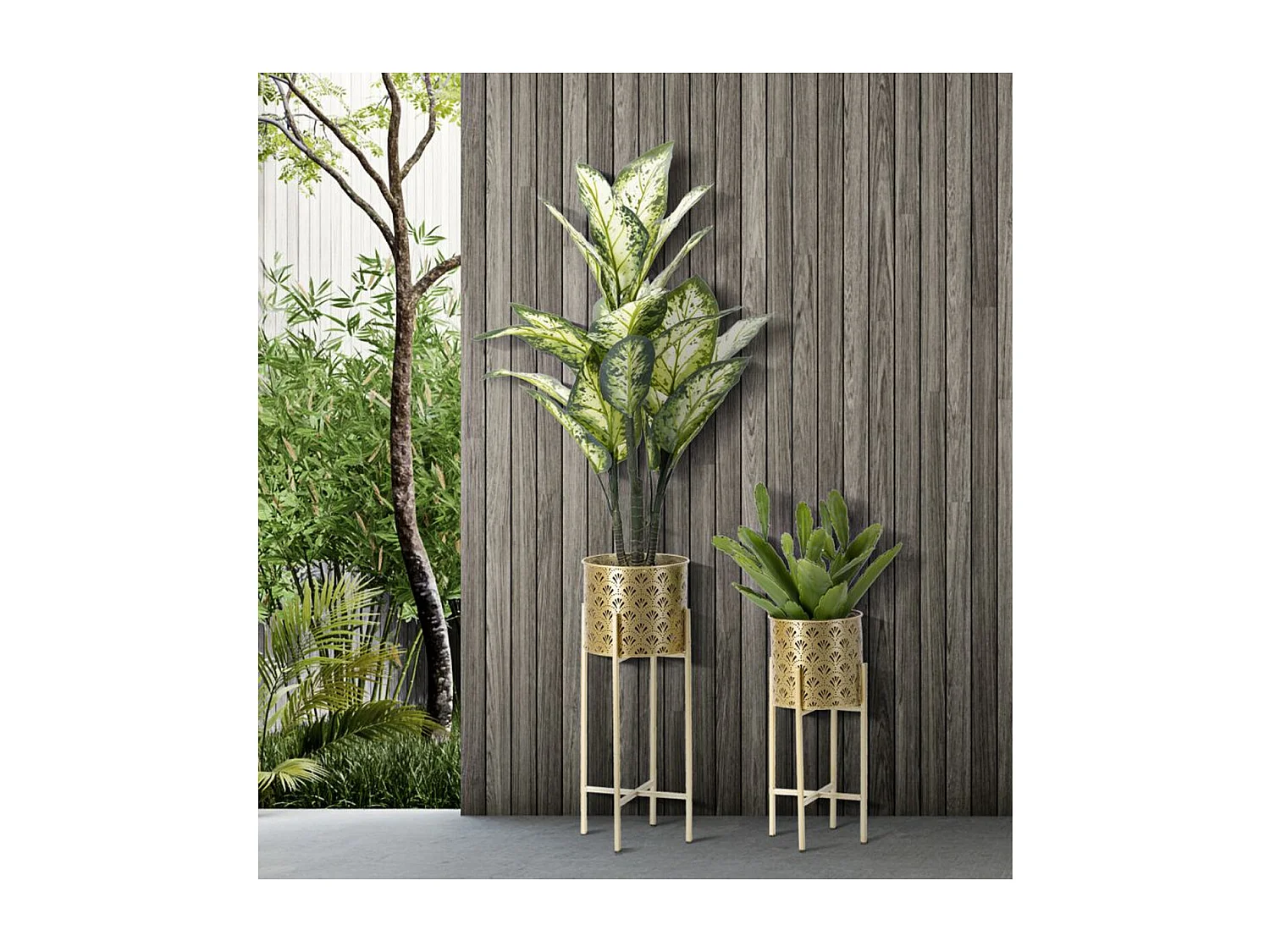 Lot de 2 Cache Pots MF398, Or, 21x21x52 cm, Seven Design