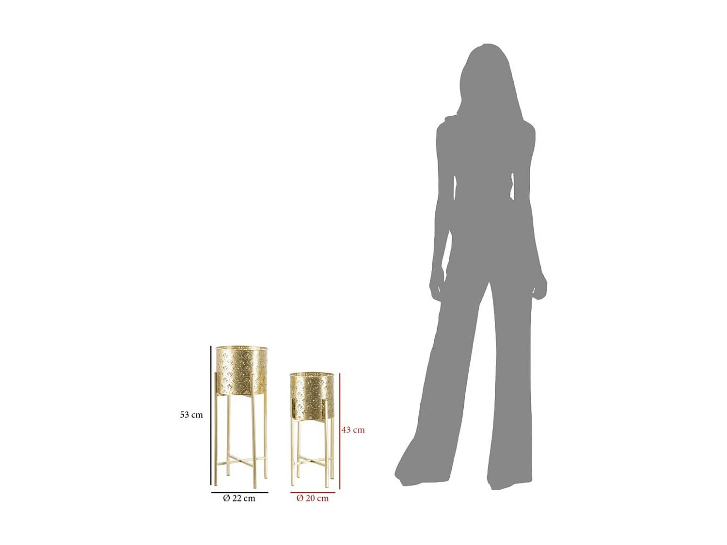 Lot de 2 Cache Pots MF398, Or, 21x21x52 cm, Seven Design