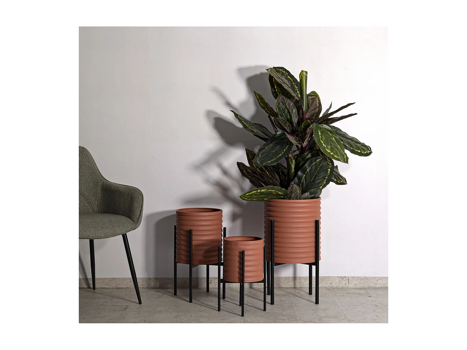 Lot de 3 Cache Pots MF425, Rouge, 36x36x56,5 cm, Seven Design