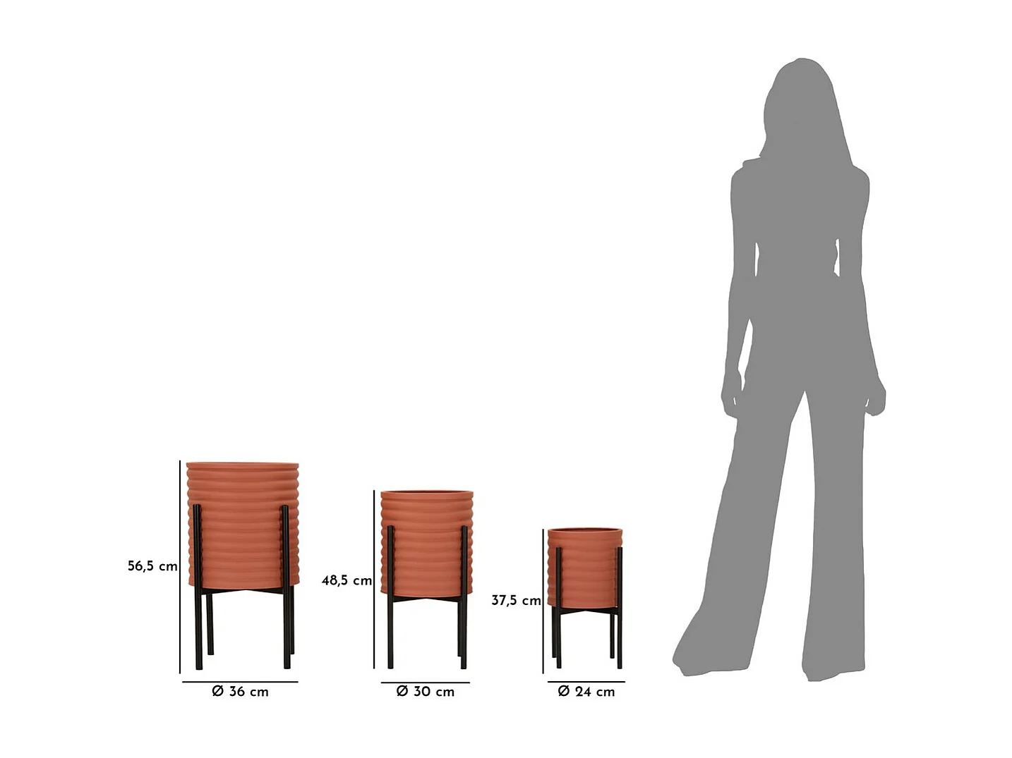 Zestaw 3 doniczek MF425, Czerwony, 36x36x56,5 cm, Seven Design