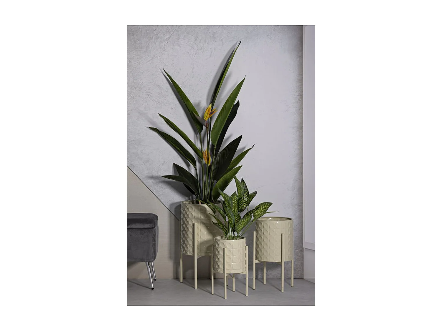 Set van 3 Plantenpotten MF427, Beige, 36x36x56,5 cm, Epikasa