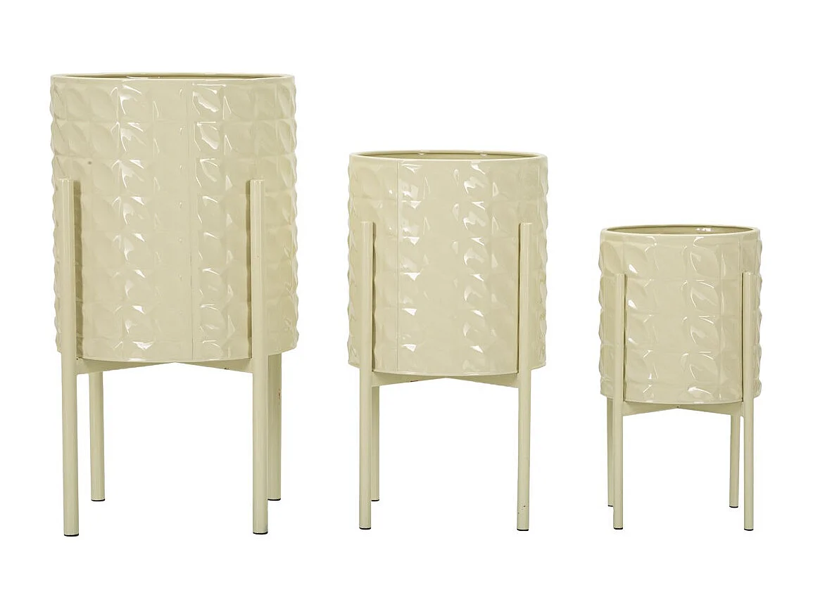 Lot de 3 Cache Pots MF427, Beige, 36x36x56,5 cm, Seven Design