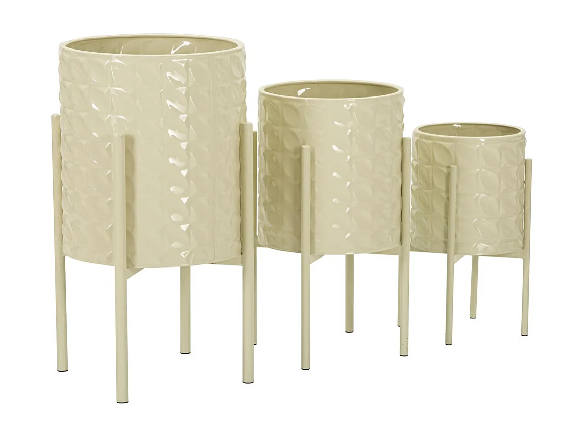 Lot de 3 Cache Pots MF427, Beige, 36x36x56,5 cm, Seven Design