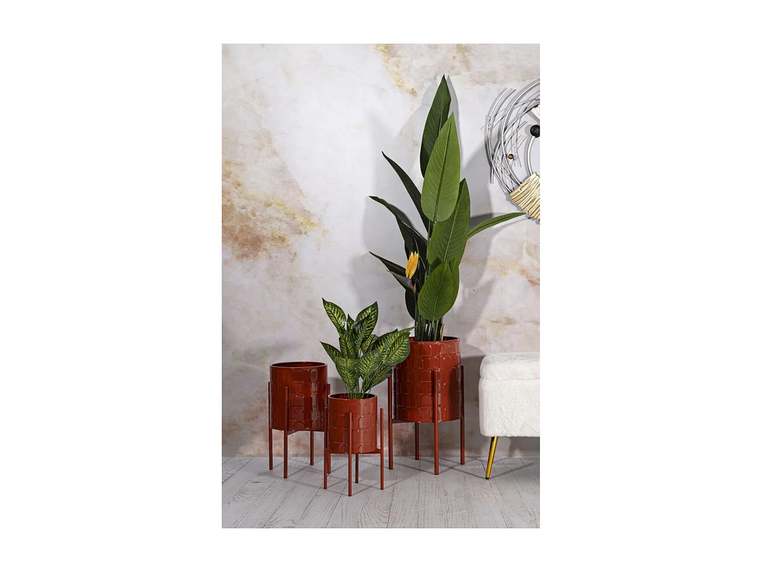 Lot de 3 Cache Pots MF426, Rouge, 36x36x56,5 cm, Seven Design